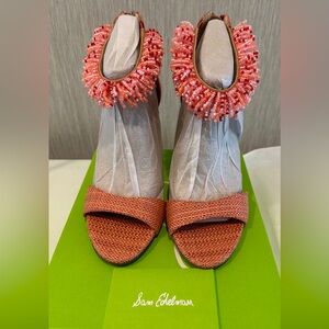 Gillie, Pink Weave, Sam Edelman, beaded ankle strap Heels 8.5 NWBT